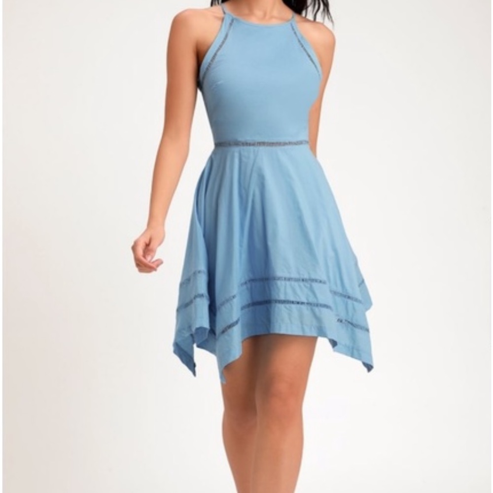 Lulu’s Catch your eye light blue skater dress size medium